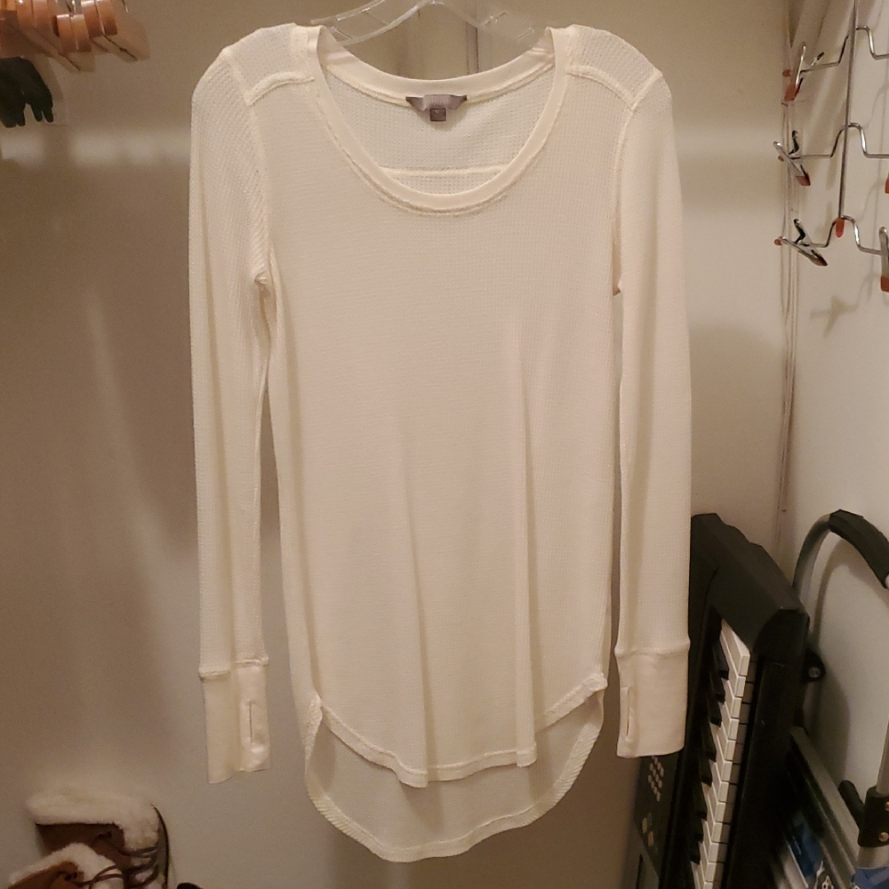 Rubbish White Long Sleeve Waffle Knit Top